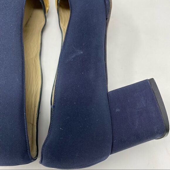 Sold! Bally Sz 7 Blue Pandar Gold Accents Career Slip On Designer Chunky Pumps - Picture 8 of 13